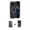 MARSİLYAN™- iPhone 12 Pro Kılıf Eksen Çizgi - Siyah 360 Mat Full Body Arka Koruyucu + Neon Fosforlu Kamera Lens - YL