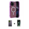 MARSİLYAN™- iPhone 12 Pro Kılıf Eksen Çizgi - Siyah 360 Mat Full Body Arka Koruyucu + Neon Fosforlu Kamera Lens - YL