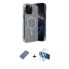 MARSİLYAN™- iPhone 12 Pro Kılıf Eksen Çizgi - Siyah 3D Antistatik Cam Ekran Koruyucu + Metal Kamera Lens Koruma Cam - AKYL