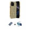 MARSİLYAN™- iPhone 12 Pro Kılıf Eksen Çizgi - Siyah 3D Antistatik Cam Ekran Koruyucu + Metal Kamera Lens Koruma Cam - AKYL