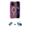 MARSİLYAN™- iPhone 12 Pro Kılıf Eksen Çizgi - Siyah 3D Antistatik Cam Ekran Koruyucu + Metal Kamera Lens Koruma Cam - AKYL