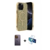 MARSİLYAN™- iPhone 12 Pro Kılıf Eksen Çizgi - Siyah 3D Antistatik Cam Ekran Koruyucu + Neon Fosforlu Kamera Lens - SI