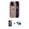 MARSİLYAN™- iPhone 12 Pro Kılıf Eksen Çizgi - Siyah 3D Antistatik Cam Ekran Koruyucu + Neon Fosforlu Kamera Lens - TU