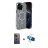 MARSİLYAN™- iPhone 12 Pro Kılıf Eksen Çizgi - Siyah 3D Antistatik Cam Ekran Koruyucu + Neon Fosforlu Kamera Lens - YL