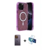 MARSİLYAN™- iPhone 12 Pro Kılıf Eksen Çizgi - Siyah 3D Antistatik Cam Ekran Koruyucu + Neon Fosforlu Kamera Lens - SI