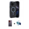 MARSİLYAN™- iPhone 12 Pro Kılıf Eksen Çizgi - Siyah 3D Antistatik Cam Ekran Koruyucu + Neon Fosforlu Kamera Lens - TU