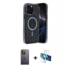 MARSİLYAN™- iPhone 12 Pro Kılıf Eksen Çizgi - Siyah 3D Antistatik Cam Ekran Koruyucu + Neon Fosforlu Kamera Lens - YL