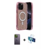 MARSİLYAN™- iPhone 12 Pro Kılıf Eksen Çizgi - Siyah 3D Antistatik Cam Ekran Koruyucu + Neon Fosforlu Kamera Lens - YL