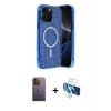 MARSİLYAN™- iPhone 12 Pro Kılıf Eksen Çizgi - Siyah 3D Antistatik Cam Ekran Koruyucu + Neon Fosforlu Kamera Lens - SI