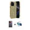 MARSİLYAN™- iPhone 12 Pro Kılıf Eksen Çizgi - Siyah 3D Antistatik Cam Ekran Koruyucu + Neon Fosforlu Kamera Lens - TU