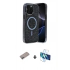 MARSİLYAN™- iPhone 12 Pro Kılıf Eksen Çizgi - Siyah 3D Antistatik Cam Ekran Koruyucu + Shine Kamera Lens Koruma Cam - SABE