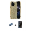 MARSİLYAN™- iPhone 12 Pro Kılıf Eksen Çizgi - Siyah 3D Antistatik Hayalet Cam Ekran Koruyucu + Shine Kamera Lens Koruma Cam - GD