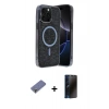 MARSİLYAN™- iPhone 12 Pro Kılıf Eksen Çizgi - Siyah 3D Antistatik Hayalet Cam Ekran Koruyucu + Metal Kamera Lens Koruma Cam - GD