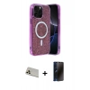 MARSİLYAN™- iPhone 12 Pro Kılıf Eksen Çizgi - Siyah 3D Antistatik Hayalet Cam Ekran Koruyucu + Rainbow Kamera Lens Koruma Cam - GD