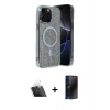 MARSİLYAN™- iPhone 12 Pro Kılıf Eksen Çizgi - Siyah 3D Antistatik Hayalet Cam Ekran Koruyucu + Kamera Lens Koruma Cam - SF
