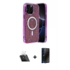 MARSİLYAN™- iPhone 12 Pro Kılıf Eksen Çizgi - Siyah 3D Antistatik Hayalet Cam Ekran Koruyucu + Kamera Lens Koruma Cam - SF