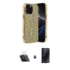 MARSİLYAN™- iPhone 12 Pro Kılıf Eksen Çizgi - Siyah 3D Antistatik Hayalet Cam Ekran Koruyucu + Kamera Lens Koruma Cam - SF