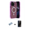 MARSİLYAN™- iPhone 12 Pro Kılıf Eksen Çizgi - Siyah 3D Antistatik Hayalet Cam Ekran Koruyucu + Shine Kamera Lens Koruma Cam - MI