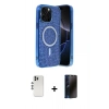 MARSİLYAN™- iPhone 12 Pro Kılıf Eksen Çizgi - Siyah 3D Antistatik Hayalet Cam Ekran Koruyucu + Shine Kamera Lens - GS