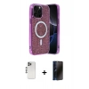 MARSİLYAN™- iPhone 12 Pro Kılıf Eksen Çizgi - Siyah 3D Antistatik Hayalet Cam Ekran Koruyucu + Shine Kamera Lens - GS