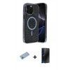 MARSİLYAN™- iPhone 12 Pro Kılıf Eksen Çizgi - Siyah 3D Antistatik Hayalet Cam Ekran Koruyucu + Shine Kamera Lens Koruma Cam - MI