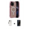 MARSİLYAN™- iPhone 12 Pro Kılıf Eksen Çizgi - Siyah 3D Antistatik Hayalet Cam Ekran Koruyucu + Shine Kamera Lens - GS