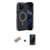 MARSİLYAN™- iPhone 12 Pro Kılıf Eksen Çizgi - Siyah 3D Antistatik Hayalet Cam Ekran Koruyucu + Shine Kamera Lens Koruma Cam - SABE