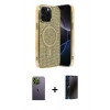 MARSİLYAN™- iPhone 12 Pro Kılıf Eksen Çizgi - Siyah 3D Antistatik Hayalet Cam Ekran Koruyucu + Neon Fosforlu Kamera Lens - YL