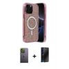 MARSİLYAN™- iPhone 12 Pro Kılıf Eksen Çizgi - Siyah 3D Antistatik Hayalet Cam Ekran Koruyucu + Neon Fosforlu Kamera Lens - YL