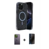 MARSİLYAN™- iPhone 12 Pro Kılıf Eksen Çizgi - Siyah 3D Antistatik Hayalet Cam Ekran Koruyucu + Neon Fosforlu Kamera Lens - YL