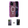 MARSİLYAN™- iPhone 12 Pro Kılıf Eksen Çizgi - Siyah 3D Antistatik Hayalet Cam Ekran Koruyucu + Neon Fosforlu Kamera Lens - YL