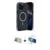 MARSİLYAN™- iPhone 12 Pro Kılıf Eksen Çizgi - Siyah 3D Antistatik Seramik Nano Ekran Koruyucu + Rainbow Kamera Lens Koruma Cam - GD