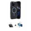 MARSİLYAN™- iPhone 12 Pro Kılıf Eksen Çizgi - Siyah 3D Antistatik Seramik Nano Ekran Koruyucu + Kamera Lens Koruma Cam - SF