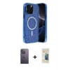MARSİLYAN™- iPhone 12 Pro Kılıf Eksen Çizgi - Siyah 6D Mat Seramik Hayalet Nano Ekran Koruyucu + Beyaz Neon Fosforlu Kamera Lens
