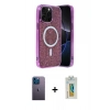 MARSİLYAN™- iPhone 12 Pro Kılıf Eksen Çizgi - Siyah Polymer Nano Ekran Koruyucu + Mavi Neon Fosforlu Kamera Lens