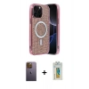 MARSİLYAN™- iPhone 12 Pro Kılıf Eksen Çizgi - Siyah Polymer Nano Ekran Koruyucu + Neon Fosforlu Kamera Lens - SI