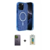 MARSİLYAN™- iPhone 12 Pro Kılıf Eksen Çizgi - Siyah Polymer Nano Ekran Koruyucu + Neon Fosforlu Kamera Lens - YL