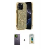MARSİLYAN™- iPhone 12 Pro Kılıf Eksen Çizgi - Siyah Polymer Nano Ekran Koruyucu + Neon Fosforlu Kamera Lens - YL