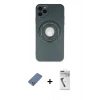 MARSİLYAN™- iPhone 12 Pro Kılıf Eksen Klasik Prime - Şeffaf Uv Polymer Nano Ekran Koruyucu + Açık Yeşil Metal Kamera Lens Koruma Cam