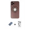 MARSİLYAN™- iPhone 12 Pro Kılıf Eksen Klasik Prime - Şeffaf Uv Polymer Nano Ekran Koruyucu + Açık Yeşil Metal Kamera Lens Koruma Cam