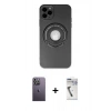 MARSİLYAN™- iPhone 12 Pro Kılıf Eksen Klasik Prime - Şeffaf Uv Polymer Nano Ekran Koruyucu + Beyaz Neon Fosforlu Kamera Lens