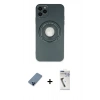 MARSİLYAN™- iPhone 12 Pro Kılıf Eksen Klasik Prime - Şeffaf Uv Polymer Nano Ekran Koruyucu + Mavi Metal Kamera Lens Koruma Cam