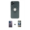 MARSİLYAN™- iPhone 12 Pro Kılıf Eksen Klasik Prime - Siyah 34D Hayalet Izgaralı Cam + Neon Fosforlu Kamera Lens - MI