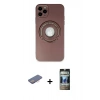 MARSİLYAN™- iPhone 12 Pro Kılıf Eksen Klasik Prime - Siyah 34D Hayalet Izgaralı Cam + Renkli Kamera Lens Koruma Cam - PE