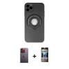 MARSİLYAN™- iPhone 12 Pro Kılıf Eksen Klasik Prime - Siyah 34D Hayalet Izgaralı Cam + Neon Fosforlu Kamera Lens - TU
