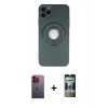MARSİLYAN™- iPhone 12 Pro Kılıf Eksen Klasik Prime - Siyah 34D Hayalet Izgaralı Cam + Neon Fosforlu Kamera Lens - TU