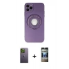 MARSİLYAN™- iPhone 12 Pro Kılıf Eksen Klasik Prime - Siyah 34D Hayalet Izgaralı Cam + Neon Fosforlu Kamera Lens - YL