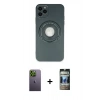 MARSİLYAN™- iPhone 12 Pro Kılıf Eksen Klasik Prime - Siyah 34D Hayalet Izgaralı Cam + Neon Fosforlu Kamera Lens - YL