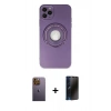 MARSİLYAN™- iPhone 12 Pro Kılıf Eksen Klasik Prime - Siyah 3D Antistatik Hayalet Cam Ekran Koruyucu + Neon Fosforlu Kamera Lens - SI