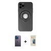 MARSİLYAN™- iPhone 12 Pro Kılıf Eksen Klasik Prime - Siyah 6D Mat Seramik Hayalet Nano Ekran Koruyucu + Mavi Neon Fosforlu Kamera Lens